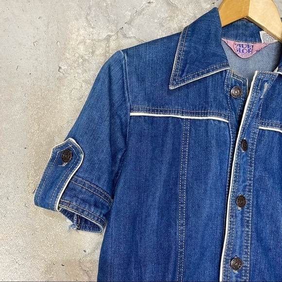 Vintage faded glory dark denim button up shirt sleeve shirt jacket - Picture 4 of 9